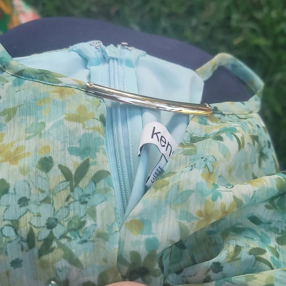 Kensie mint green yellow floral racerback sleeveless ruffled dress 8 - Picture 4 of 14